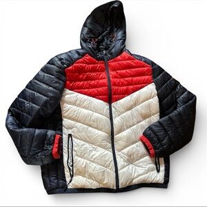 Men's Red White and Blue Rokka & Rolla Sleek Puffer Hooded Coat Size Large